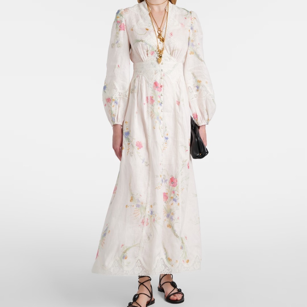 Zimmermann Cream Maxi Dress with Pastel Floral Embroidery